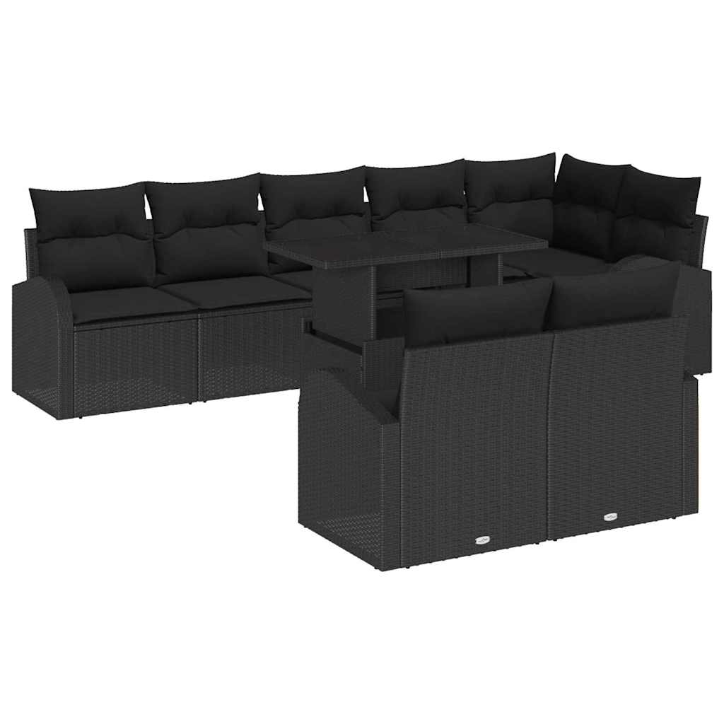 Tuin Sofa Set met kussen met opslag 9 pcs Zwart Poly riet is nu te koop bij PeponiXL, paradijselijk wonen!
