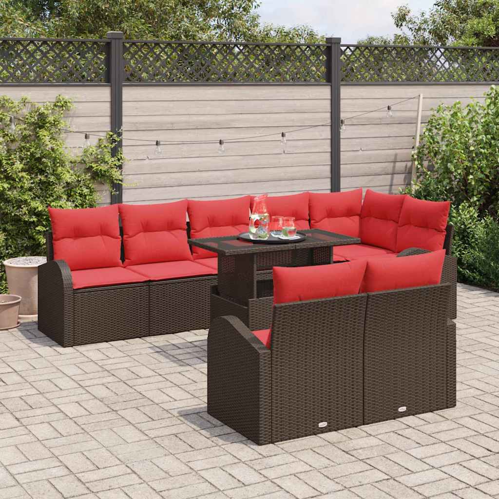 Tuin Sofa Set met opslag 9 pcs Bruin Poly riet is nu te koop bij PeponiXL, paradijselijk wonen!