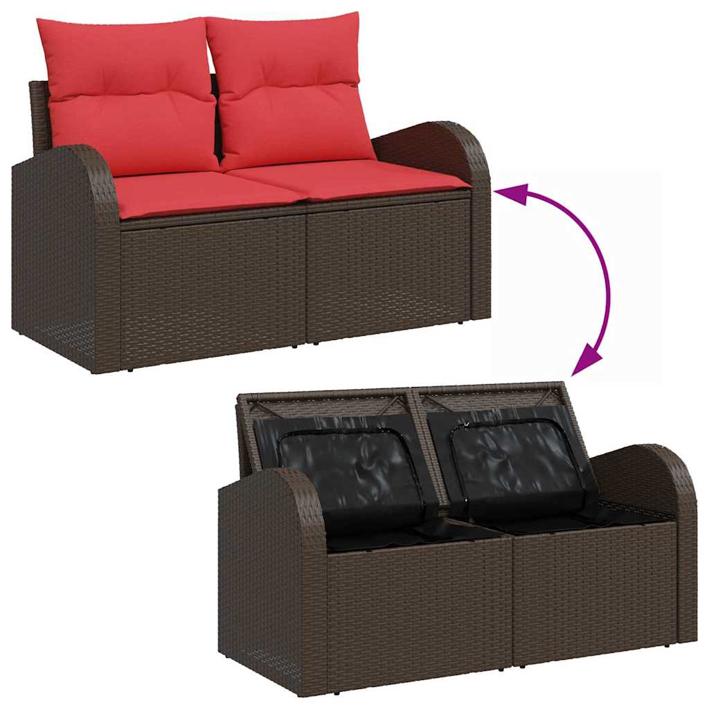 Tuin Sofa Set met opslag 9 pcs Bruin Poly riet is nu te koop bij PeponiXL, paradijselijk wonen!