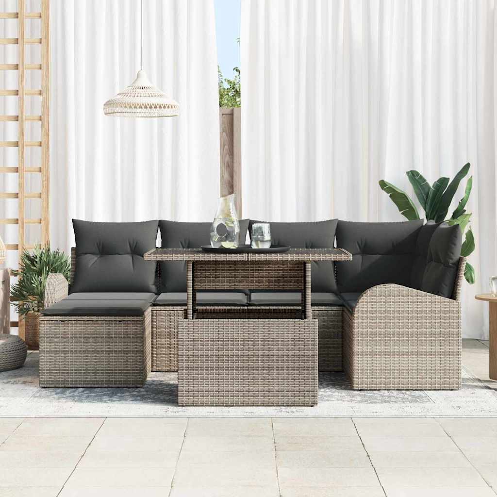 Tuin Sofa Set met opslag 7 pcs Grijs Poly riet is nu te koop bij PeponiXL, paradijselijk wonen!