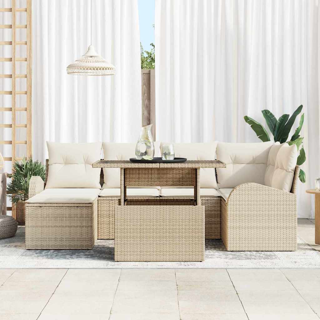 Tuin Sofa Set met opslag 7 pcs Beige Poly riet is nu te koop bij PeponiXL, paradijselijk wonen!