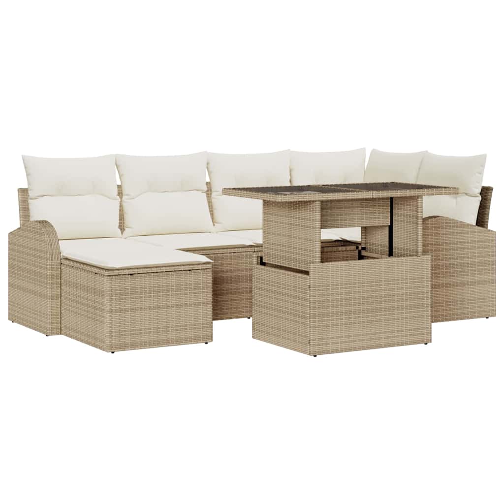 Tuin Sofa Set met opslag 7 pcs Beige Poly riet is nu te koop bij PeponiXL, paradijselijk wonen!