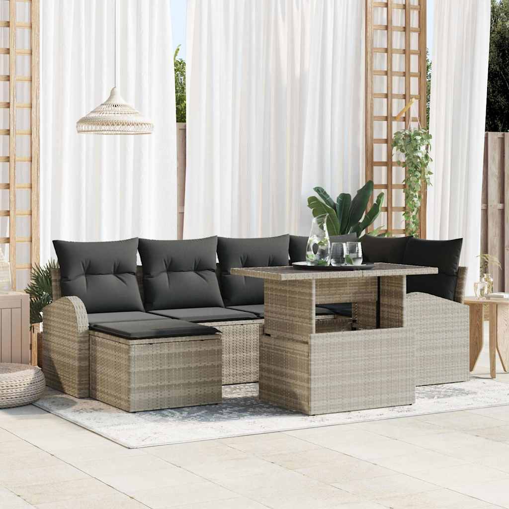 Tuin Sofa Set met opslag 7 pcs Lichtgrijs Poly riet is nu te koop bij PeponiXL, paradijselijk wonen!