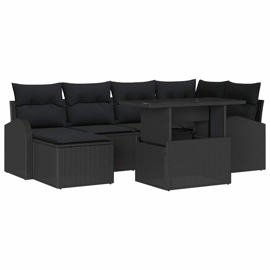Tuin Sofa Set met opslag 7 pcs Zwart Poly riet is nu te koop bij PeponiXL, paradijselijk wonen!