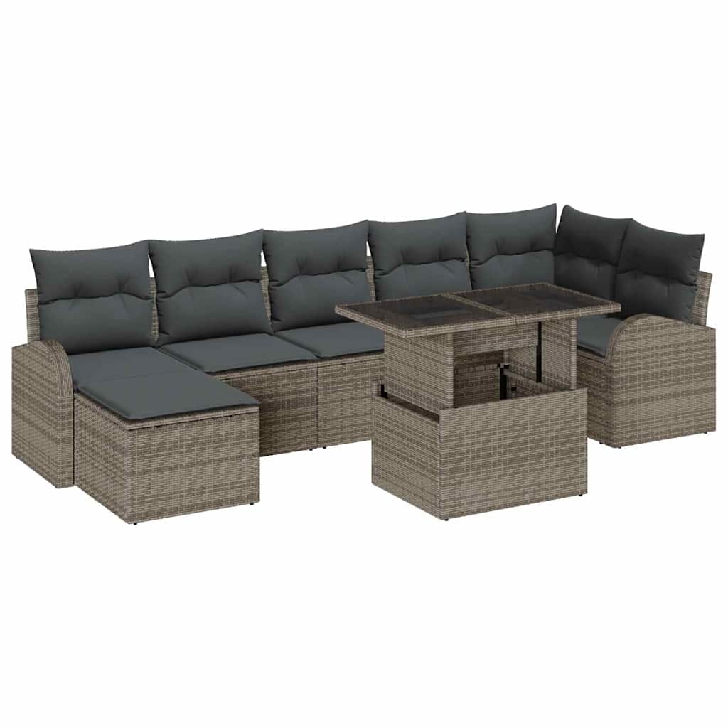 Tuin Sofa Set met kussen met opslag 8 pcs Grijs Poly riet is nu te koop bij PeponiXL, paradijselijk wonen!