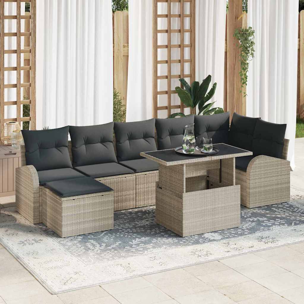Tuin Sofa Set met kussen met opslag 8 pcs Lichtgrijs Poly riet is nu te koop bij PeponiXL, paradijselijk wonen!