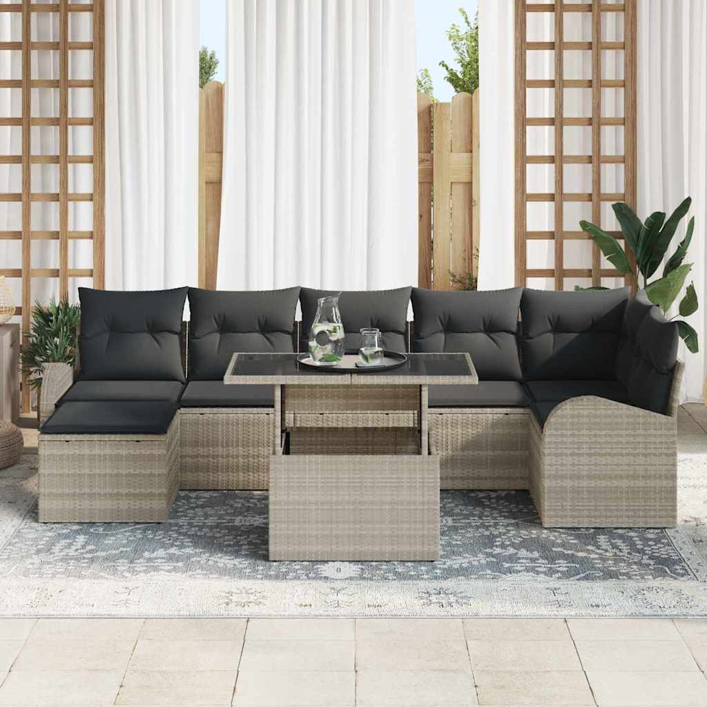 Tuin Sofa Set met kussen met opslag 8 pcs Lichtgrijs Poly riet is nu te koop bij PeponiXL, paradijselijk wonen!