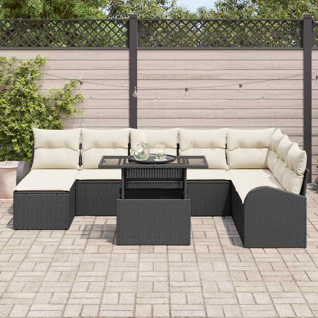 Tuin Sofa Set met opslag 9 pcs Zwart Poly riet is nu te koop bij PeponiXL, paradijselijk wonen!