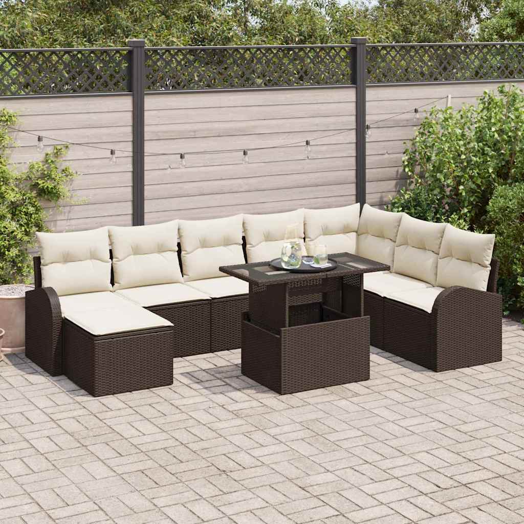 Tuin Sofa Set met opslag 9 pcs Bruin Poly riet is nu te koop bij PeponiXL, paradijselijk wonen!