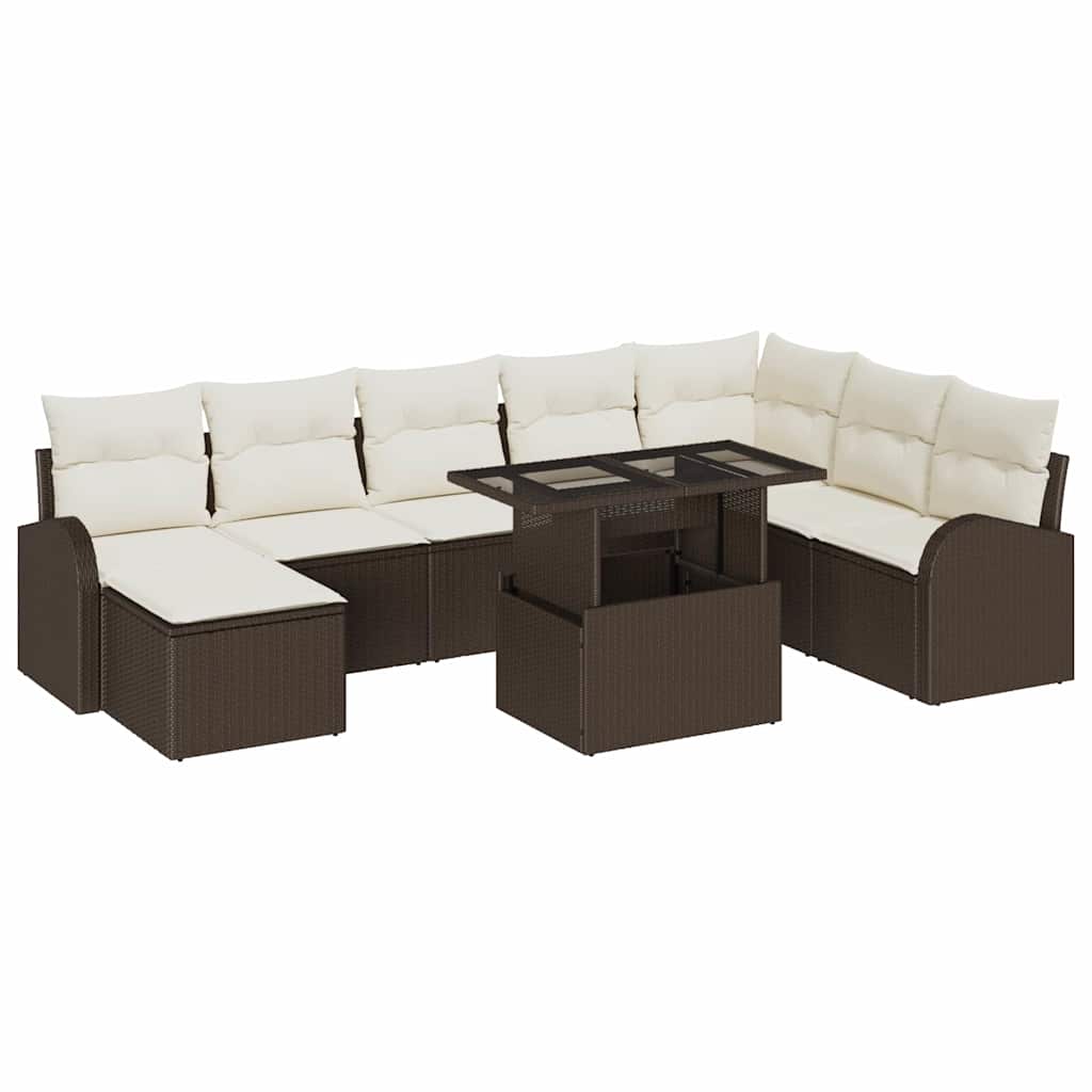 Tuin Sofa Set met opslag 9 pcs Bruin Poly riet is nu te koop bij PeponiXL, paradijselijk wonen!