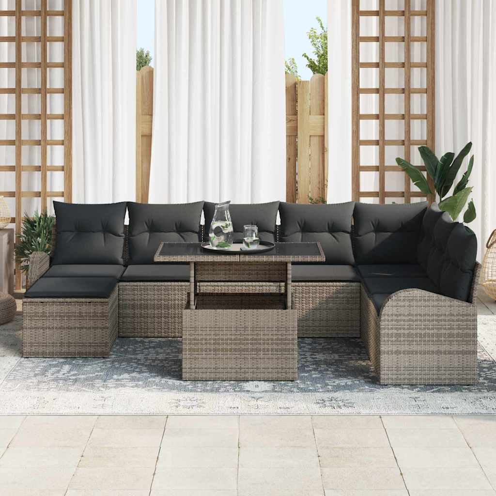 Tuin Sofa Set met opslag 9 pcs Grijs Poly riet is nu te koop bij PeponiXL, paradijselijk wonen!