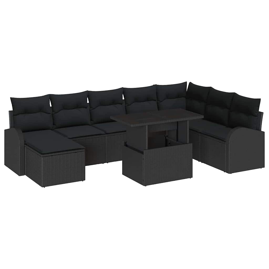 Tuin Sofa Set met opslag 9 pcs Zwart Poly riet is nu te koop bij PeponiXL, paradijselijk wonen!