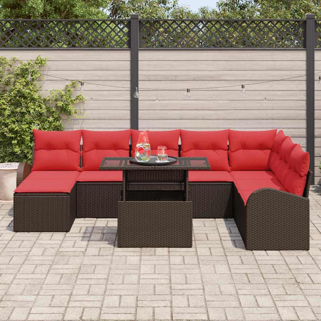 Tuin Sofa Set met opslag 9 pcs Bruin Poly riet is nu te koop bij PeponiXL, paradijselijk wonen!