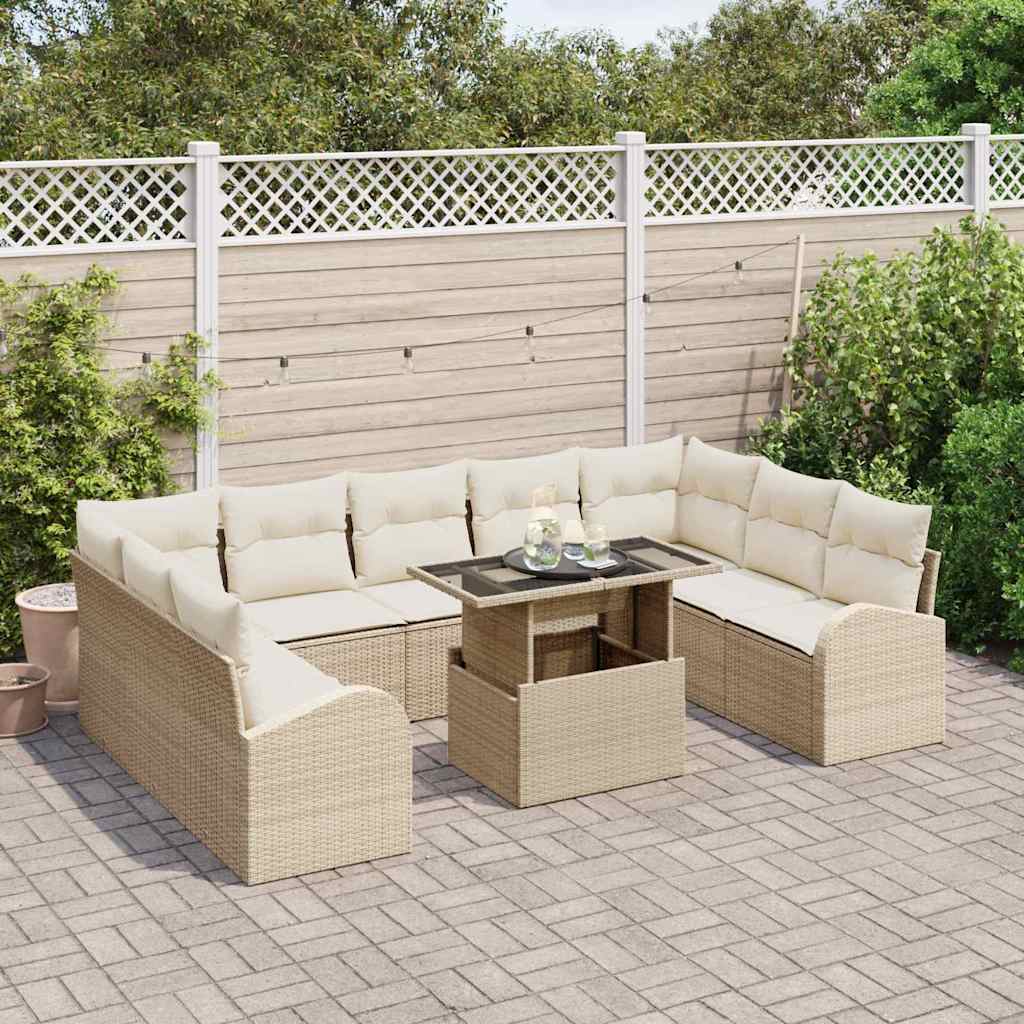 Tuin Sofa Set met kussen met opslag 10 pcs Beige Poly riet is nu te koop bij PeponiXL, paradijselijk wonen!