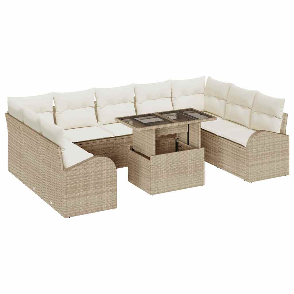 Tuin Sofa Set met kussen met opslag 10 pcs Beige Poly riet is nu te koop bij PeponiXL, paradijselijk wonen!