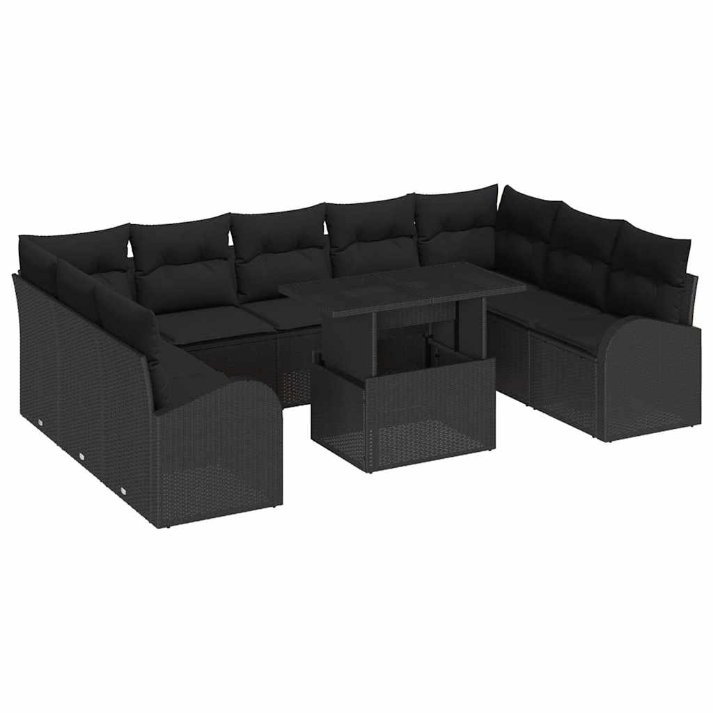 Tuin Sofa Set met kussen met opslag 10 pcs Zwart Poly riet is nu te koop bij PeponiXL, paradijselijk wonen!