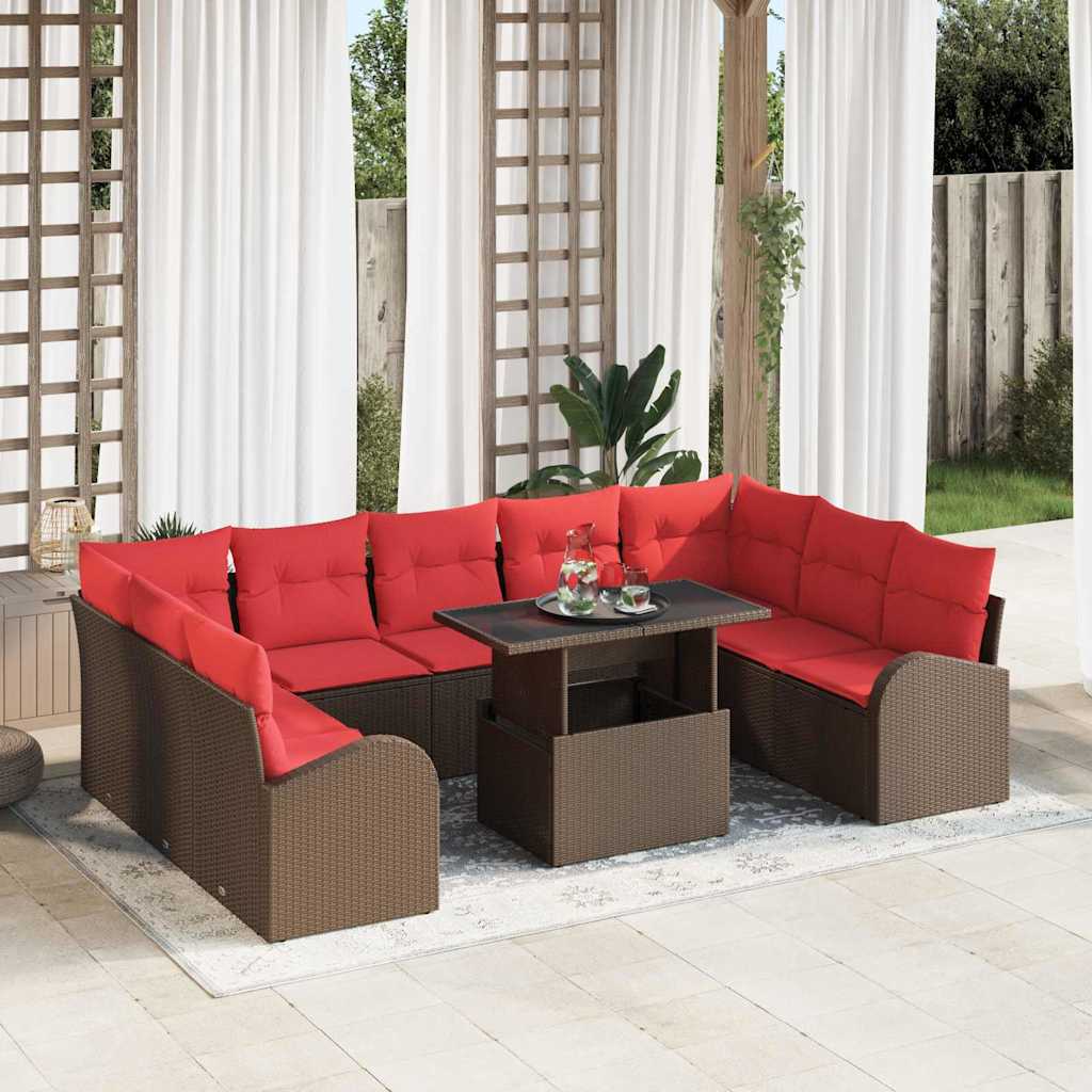 Tuin Sofa Set met kussen met opslag 10 pcs Bruin Poly riet