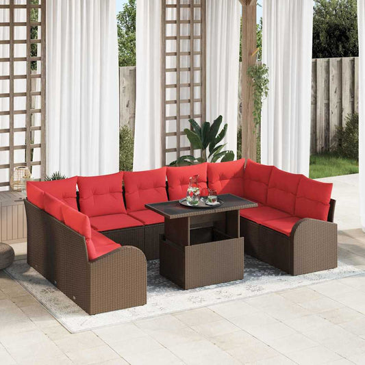 Tuin Sofa Set met kussen met opslag 10 pcs Bruin Poly riet is nu te koop bij PeponiXL, paradijselijk wonen!
