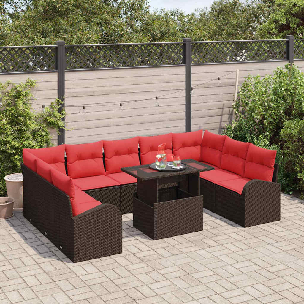 Tuin Sofa Set met kussen met opslag 10 pcs Bruin Poly riet