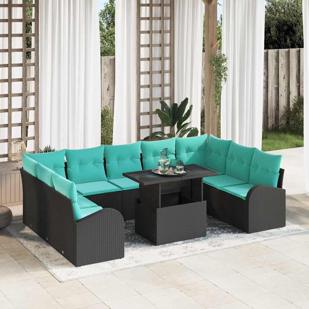 Tuin Sofa Set met opslag 10 pcs Zwart Poly riet