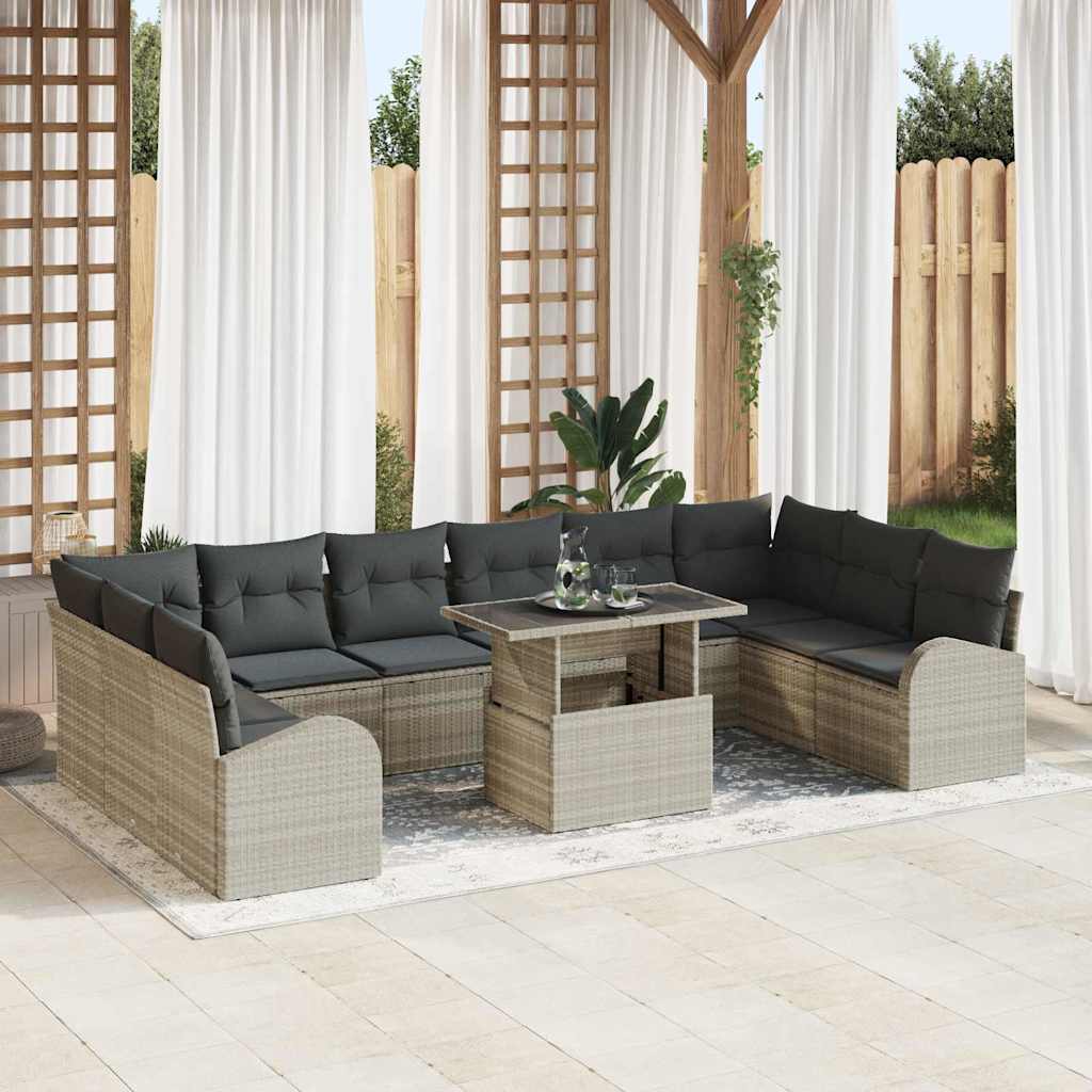 Tuin Sofa Set met opslag 11 pcs Lichtgrijs Poly riet is nu te koop bij PeponiXL, paradijselijk wonen!
