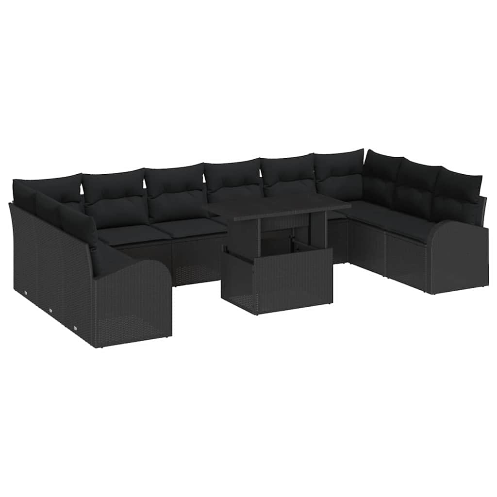 Tuin Sofa Set met kussen met opslag 11 pcs Zwart Poly riet is nu te koop bij PeponiXL, paradijselijk wonen!