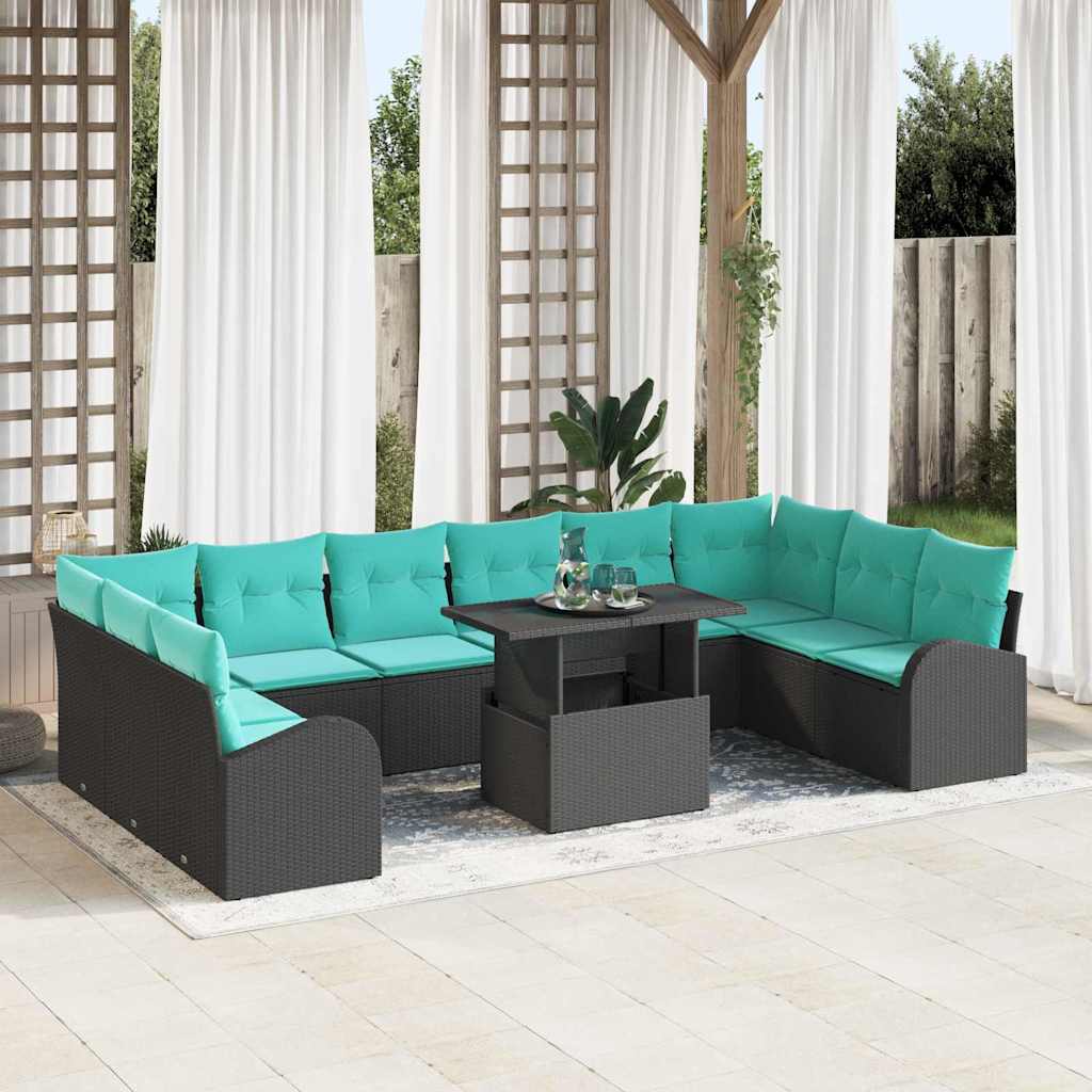 Tuin Sofa Set met kussen met opslag 11 pcs Zwart Poly riet