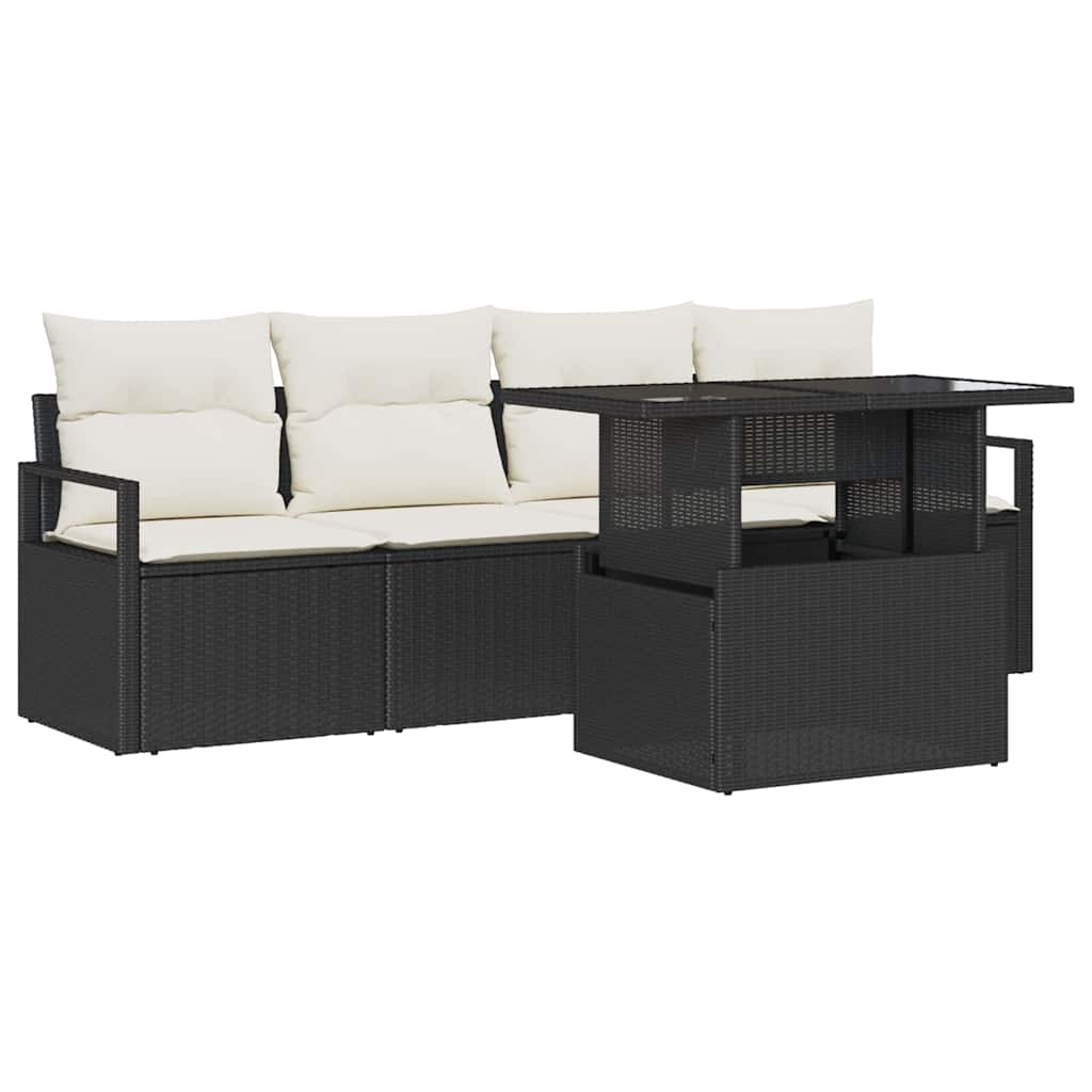 Tuin Sofa Set met opslag 5 pcs Zwart Poly riet is nu te koop bij PeponiXL, paradijselijk wonen!