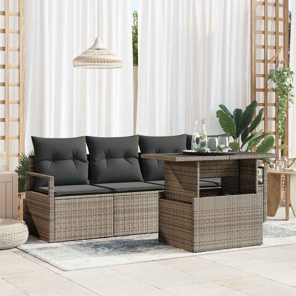 Tuin Sofa Set met opslag 5 pcs Grijs Poly riet is nu te koop bij PeponiXL, paradijselijk wonen!