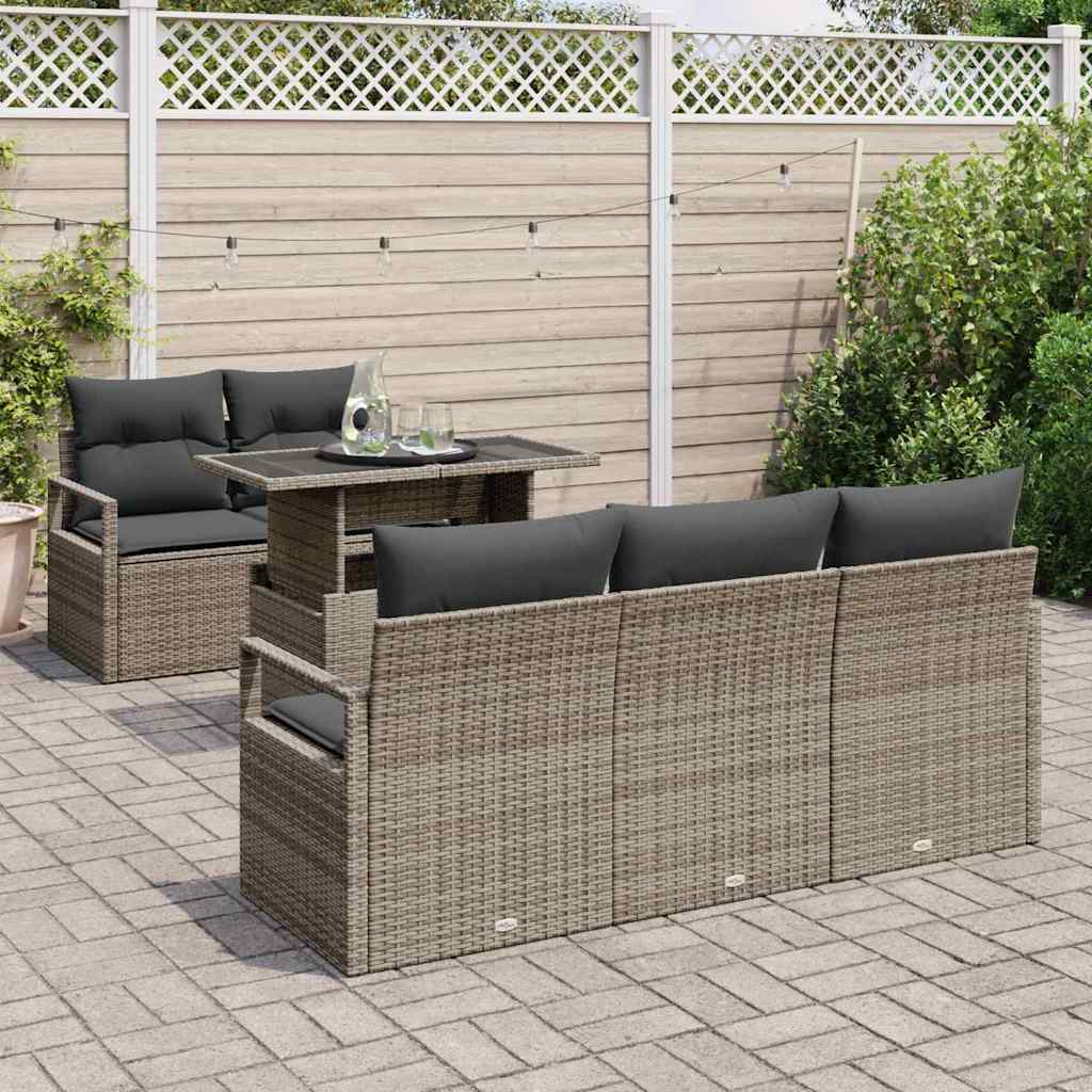 Tuin Sofa Set met kussen met opslag 6 pcs Grijs Poly riet is nu te koop bij PeponiXL, paradijselijk wonen!