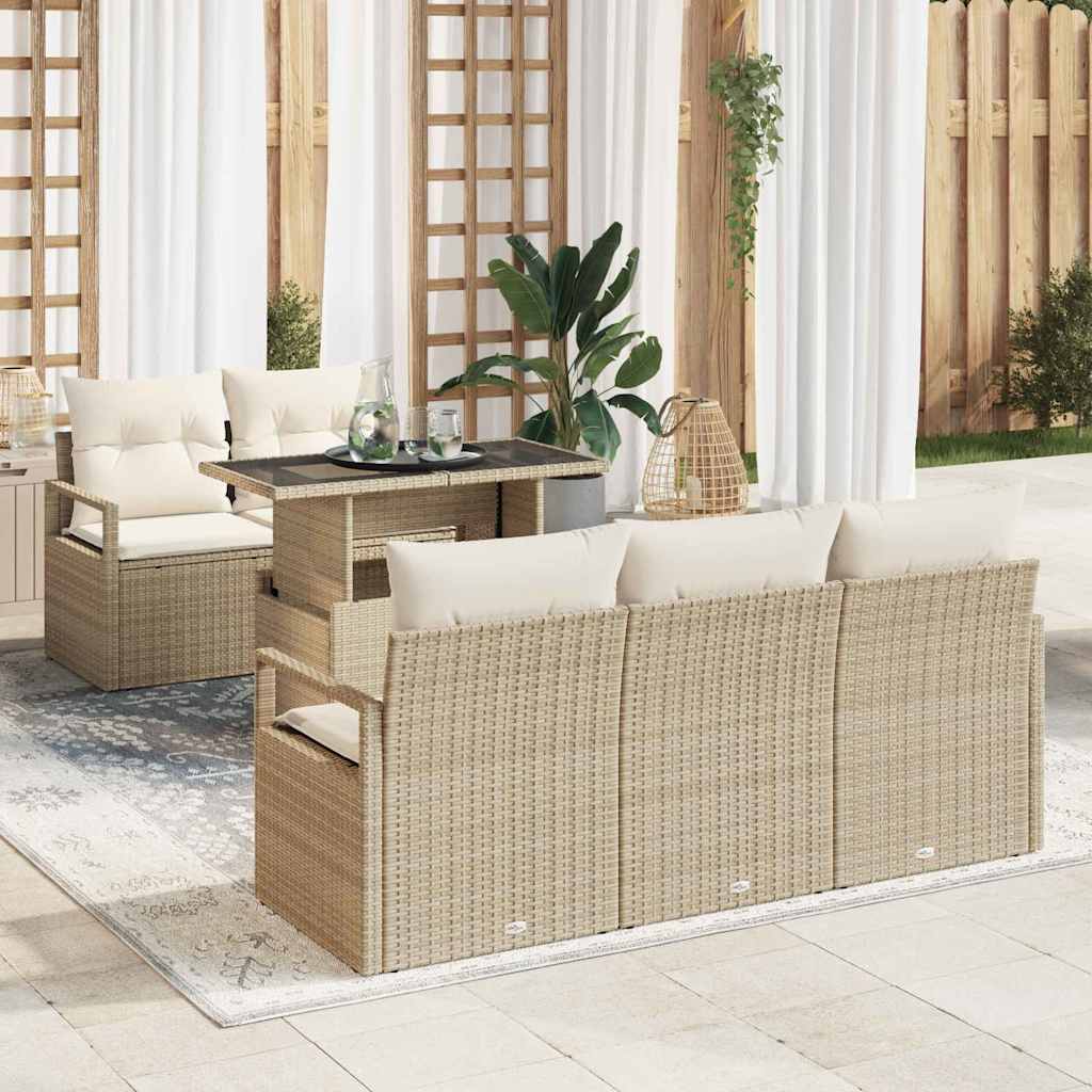 Tuin Sofa Set met kussen met opslag 6 pcs Beige Poly riet is nu te koop bij PeponiXL, paradijselijk wonen!