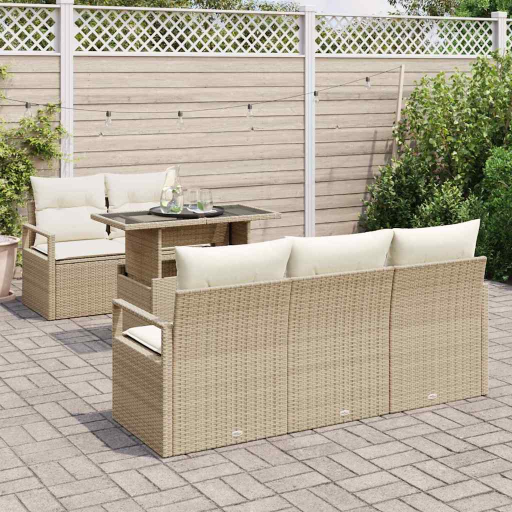 Tuin Sofa Set met kussen met opslag 6 pcs Beige Poly riet is nu te koop bij PeponiXL, paradijselijk wonen!