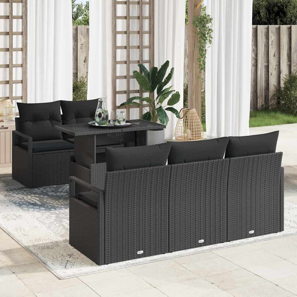 Tuin Sofa Set met kussen met opslag 6 pcs Zwart Poly riet is nu te koop bij PeponiXL, paradijselijk wonen!