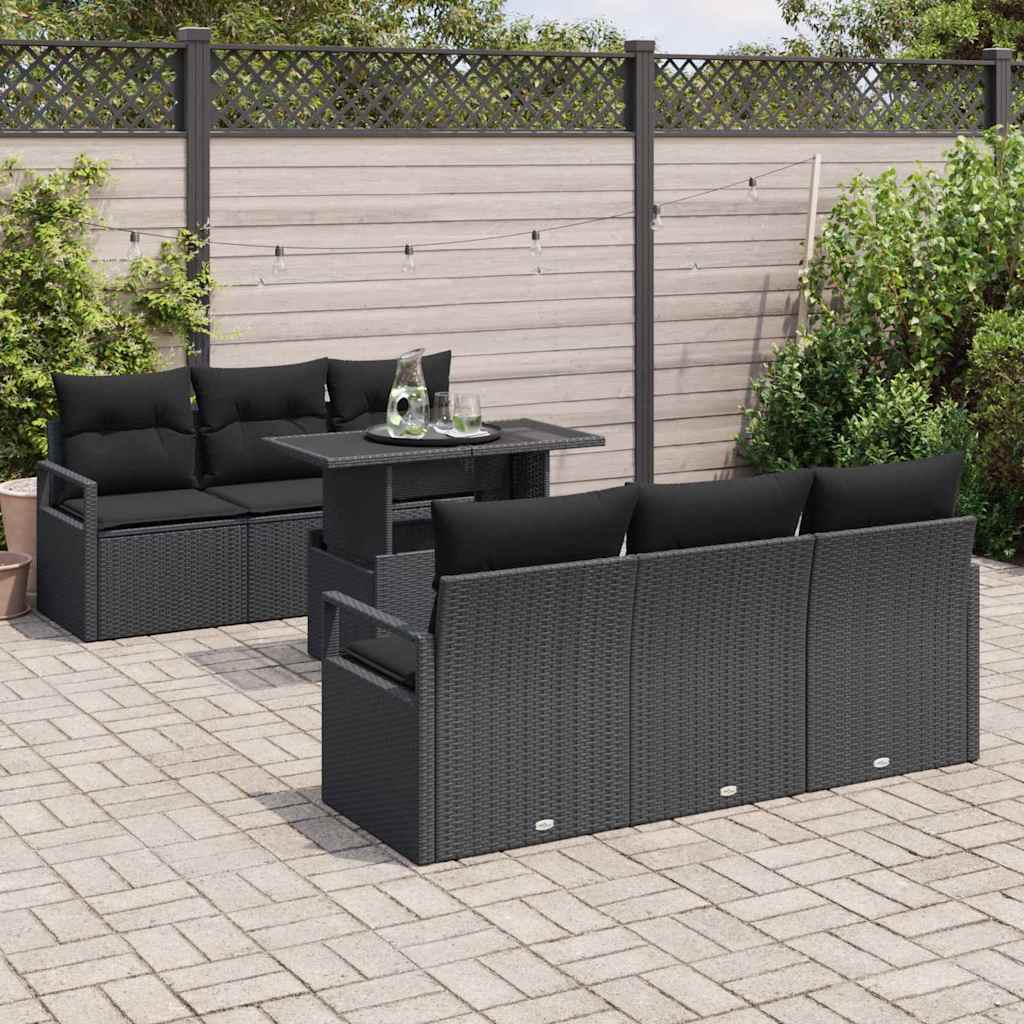Tuin Sofa Set met kussen met opslag 7 pcs Zwart Poly riet is nu te koop bij PeponiXL, paradijselijk wonen!