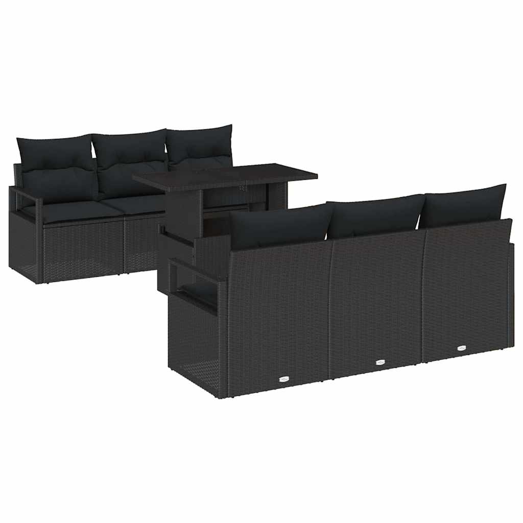 Tuin Sofa Set met kussen met opslag 7 pcs Zwart Poly riet is nu te koop bij PeponiXL, paradijselijk wonen!