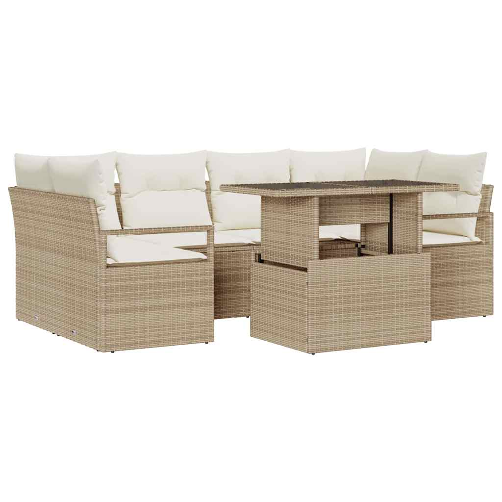 Tuin Sofa Set met opslag 7 pcs Beige Poly riet is nu te koop bij PeponiXL, paradijselijk wonen!