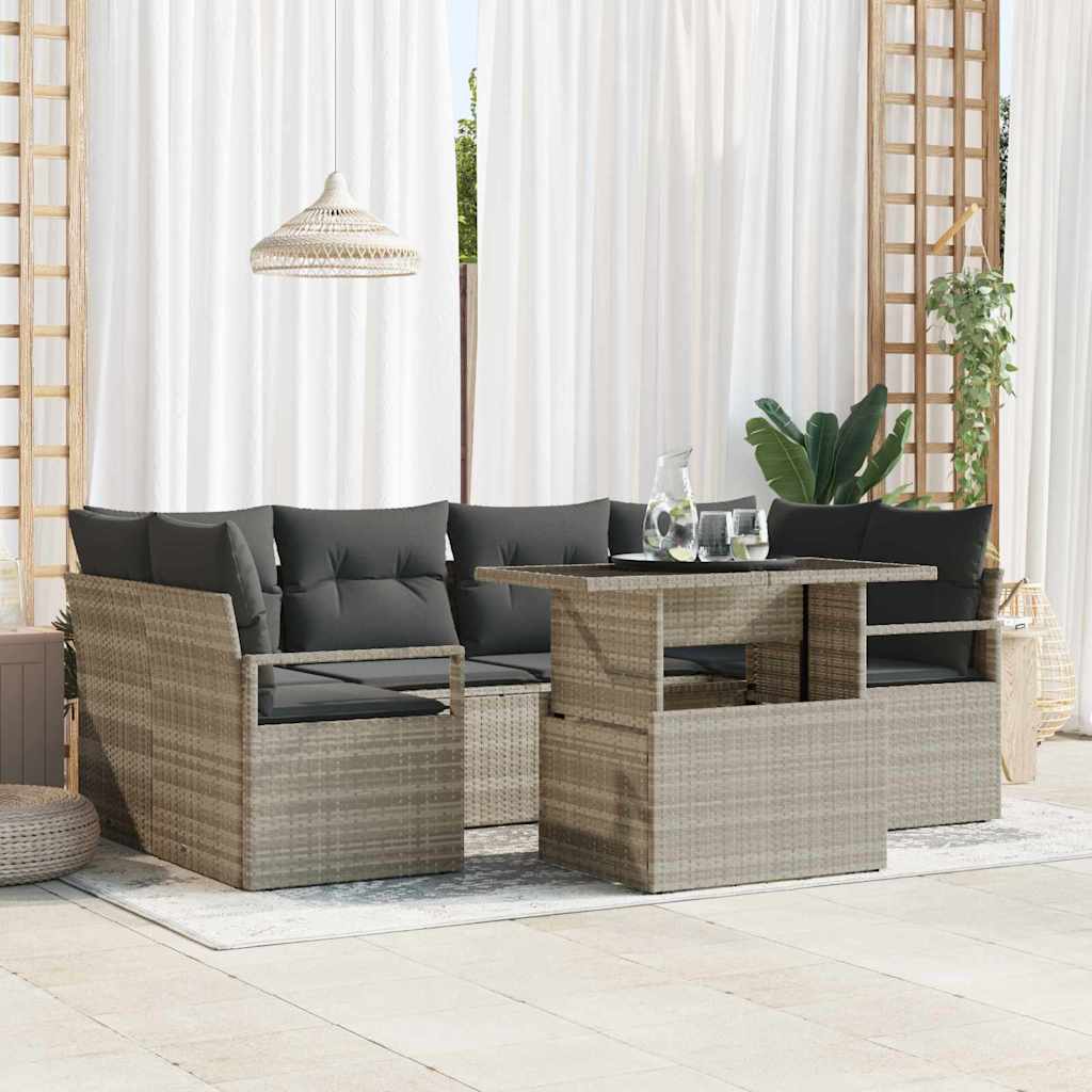 Tuin Sofa Set met opslag 7 pcs Lichtgrijs Poly riet is nu te koop bij PeponiXL, paradijselijk wonen!