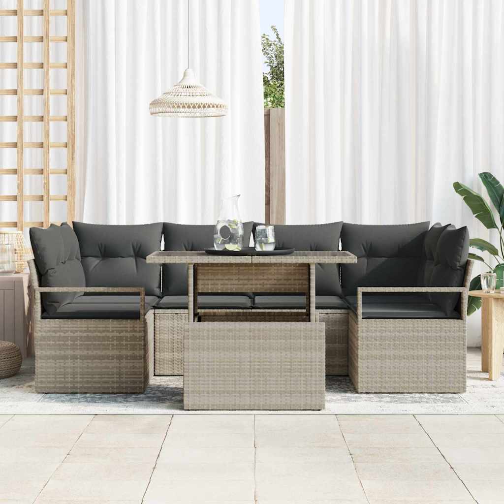 Tuin Sofa Set met opslag 7 pcs Lichtgrijs Poly riet is nu te koop bij PeponiXL, paradijselijk wonen!