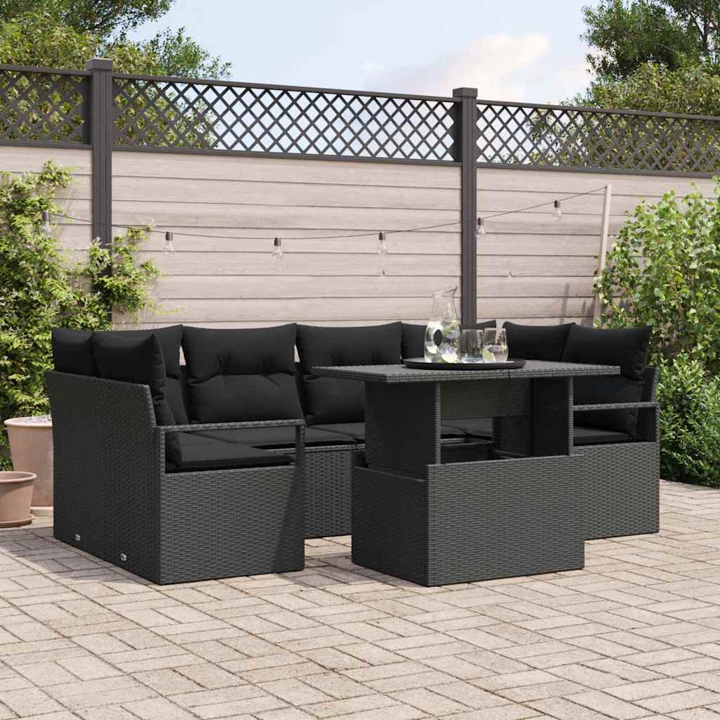 Tuin Sofa Set met opslag 7 pcs Zwart Poly riet is nu te koop bij PeponiXL, paradijselijk wonen!