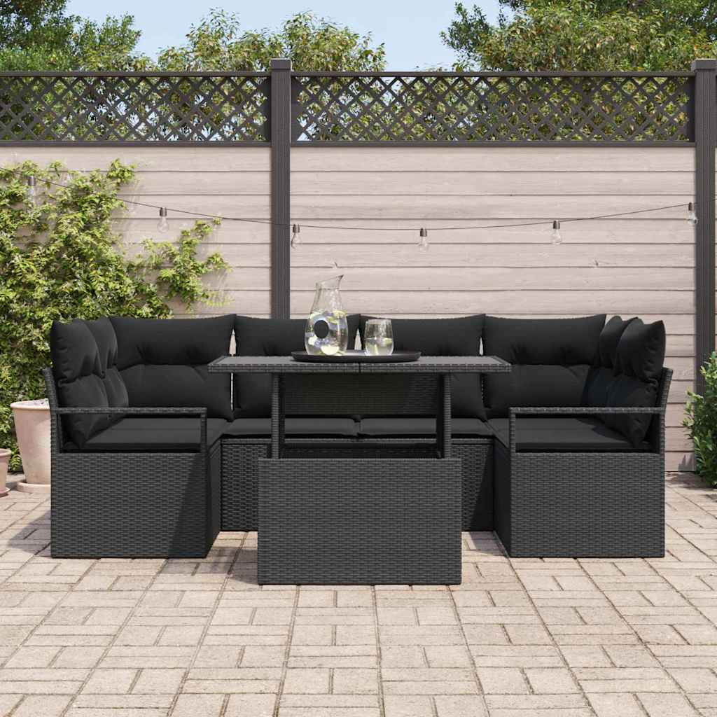 Tuin Sofa Set met opslag 7 pcs Zwart Poly riet is nu te koop bij PeponiXL, paradijselijk wonen!
