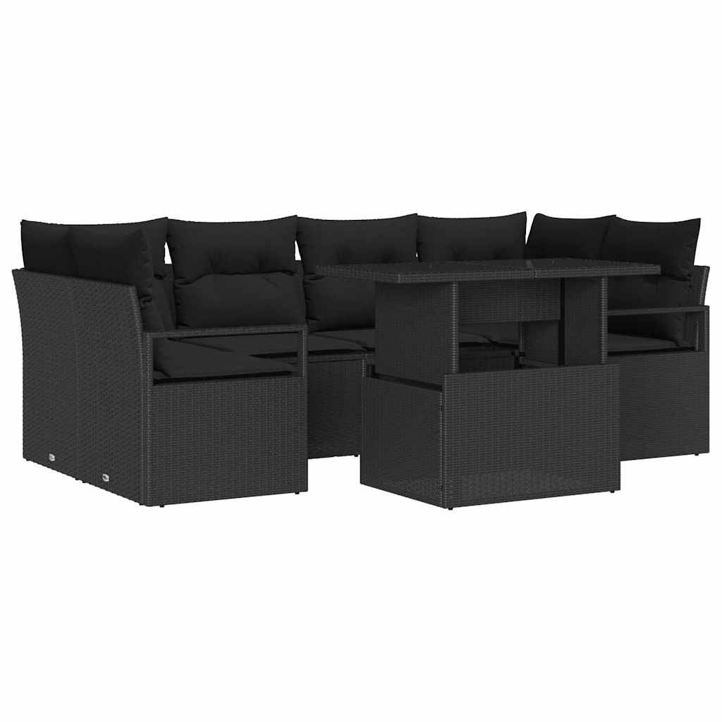 Tuin Sofa Set met opslag 7 pcs Zwart Poly riet is nu te koop bij PeponiXL, paradijselijk wonen!