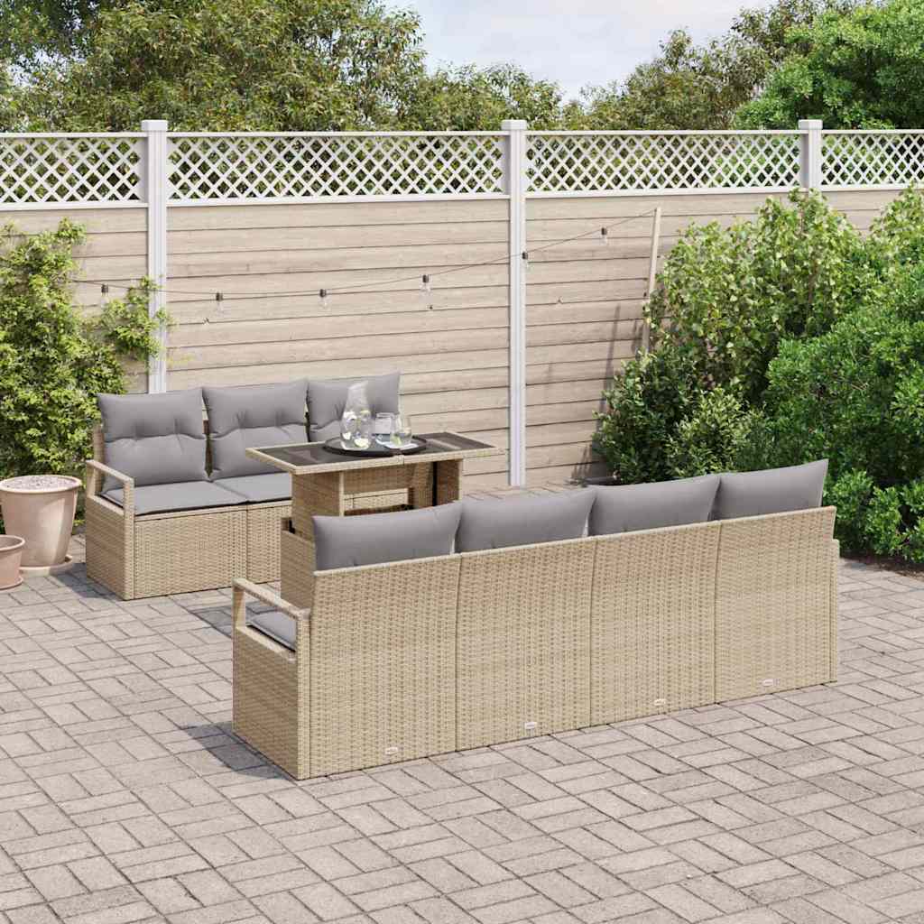 Tuin Sofa Set met kussen met opslag 8 pcs Beige Poly riet is nu te koop bij PeponiXL, paradijselijk wonen!