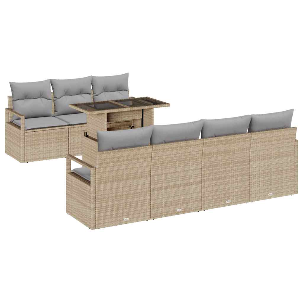 Tuin Sofa Set met kussen met opslag 8 pcs Beige Poly riet is nu te koop bij PeponiXL, paradijselijk wonen!