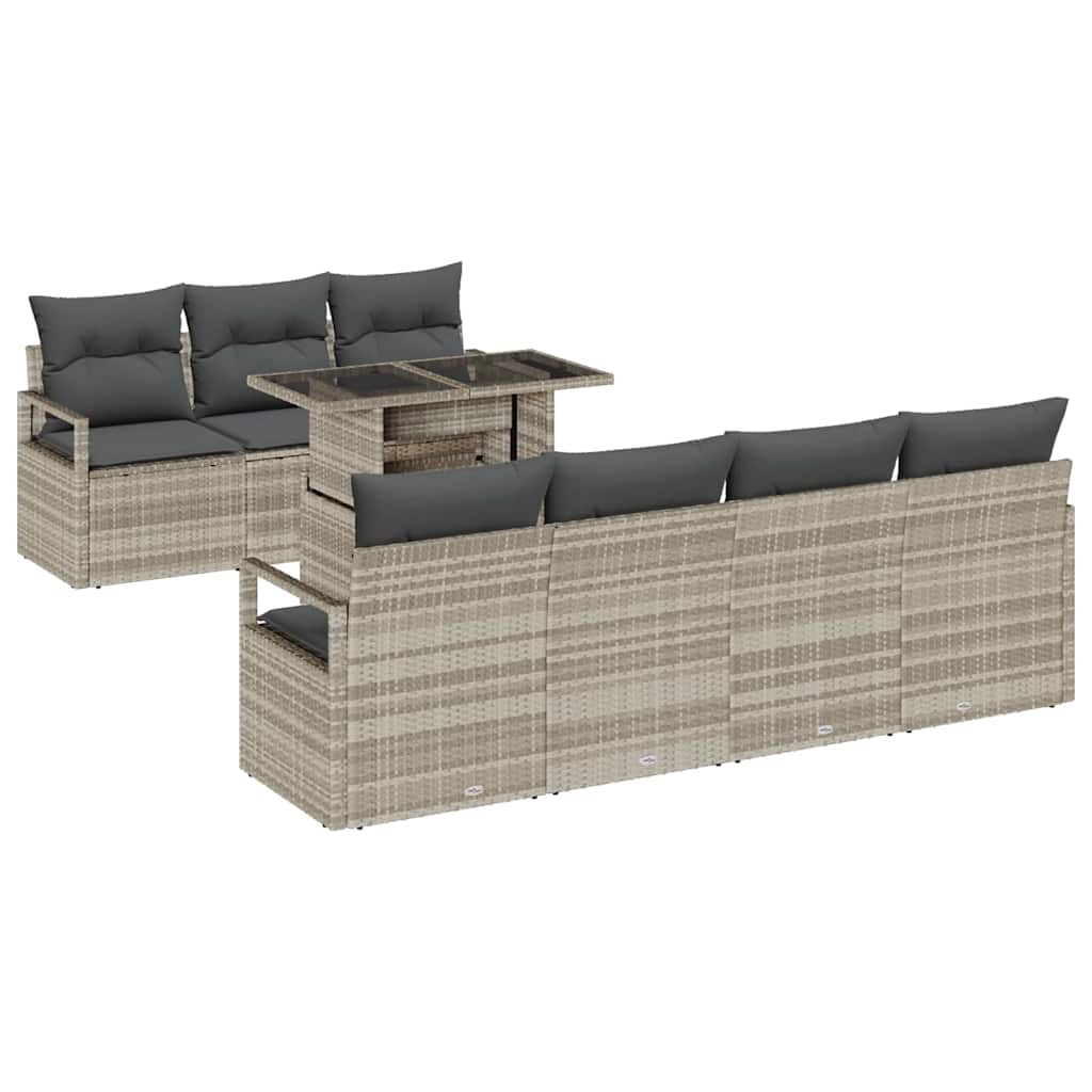 Tuin Sofa Set met kussen met opslag 8 pcs Lichtgrijs Poly riet is nu te koop bij PeponiXL, paradijselijk wonen!