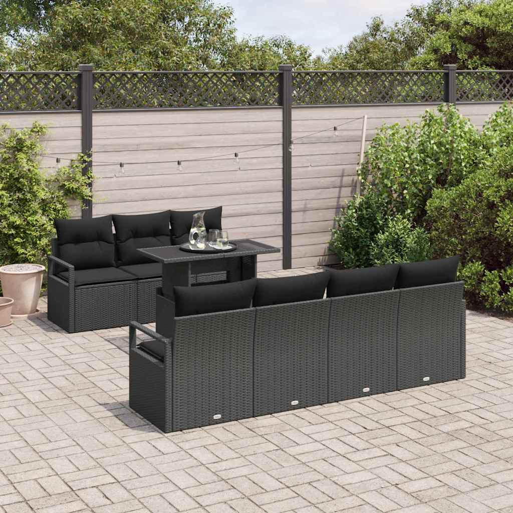 Tuin Sofa Set met kussen met opslag 8 pcs Zwart Poly riet is nu te koop bij PeponiXL, paradijselijk wonen!