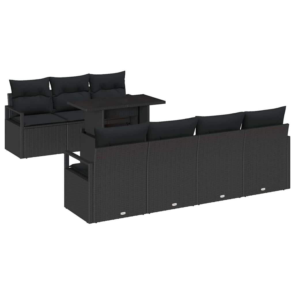 Tuin Sofa Set met kussen met opslag 8 pcs Zwart Poly riet is nu te koop bij PeponiXL, paradijselijk wonen!