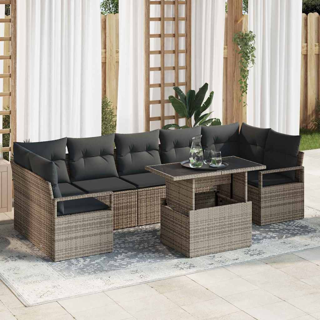 Tuin Sofa Set met opslag 8 pcs Grijs Poly riet is nu te koop bij PeponiXL, paradijselijk wonen!