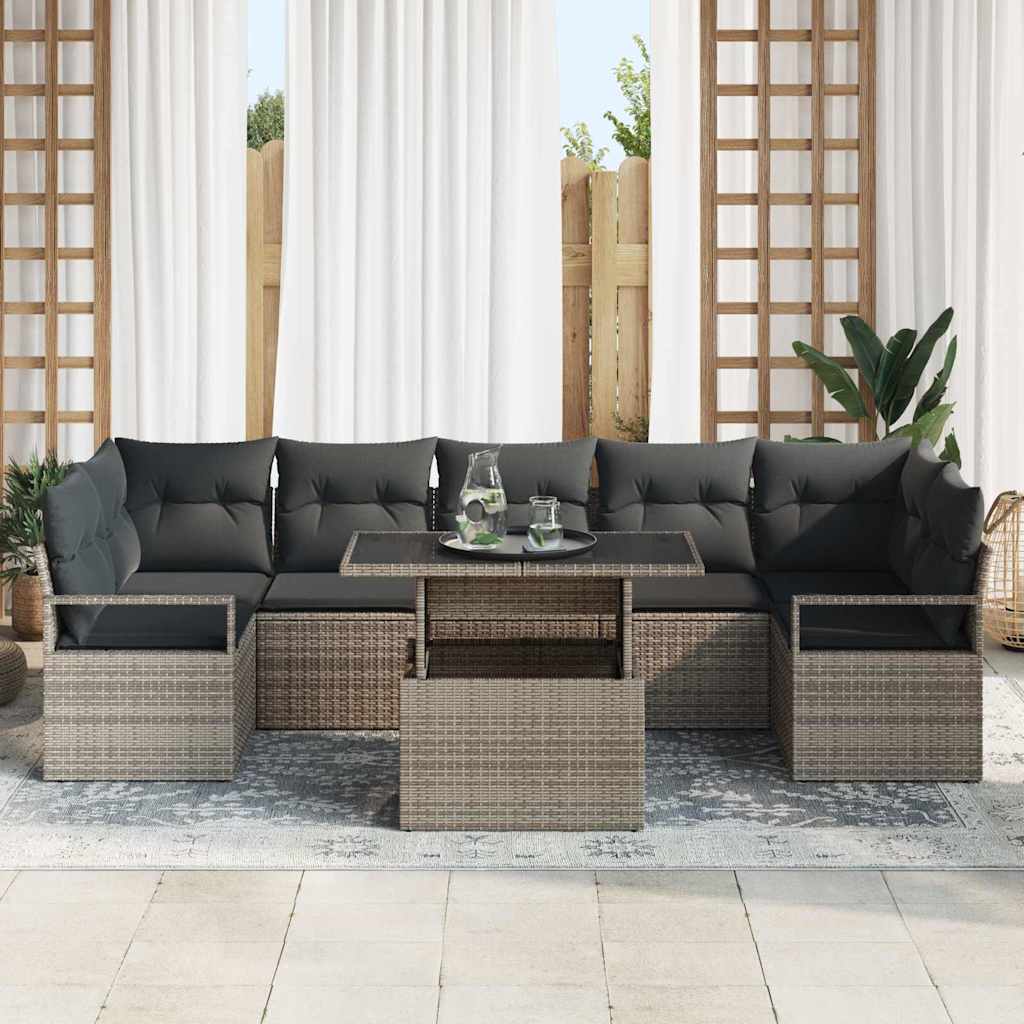 Tuin Sofa Set met opslag 8 pcs Grijs Poly riet is nu te koop bij PeponiXL, paradijselijk wonen!
