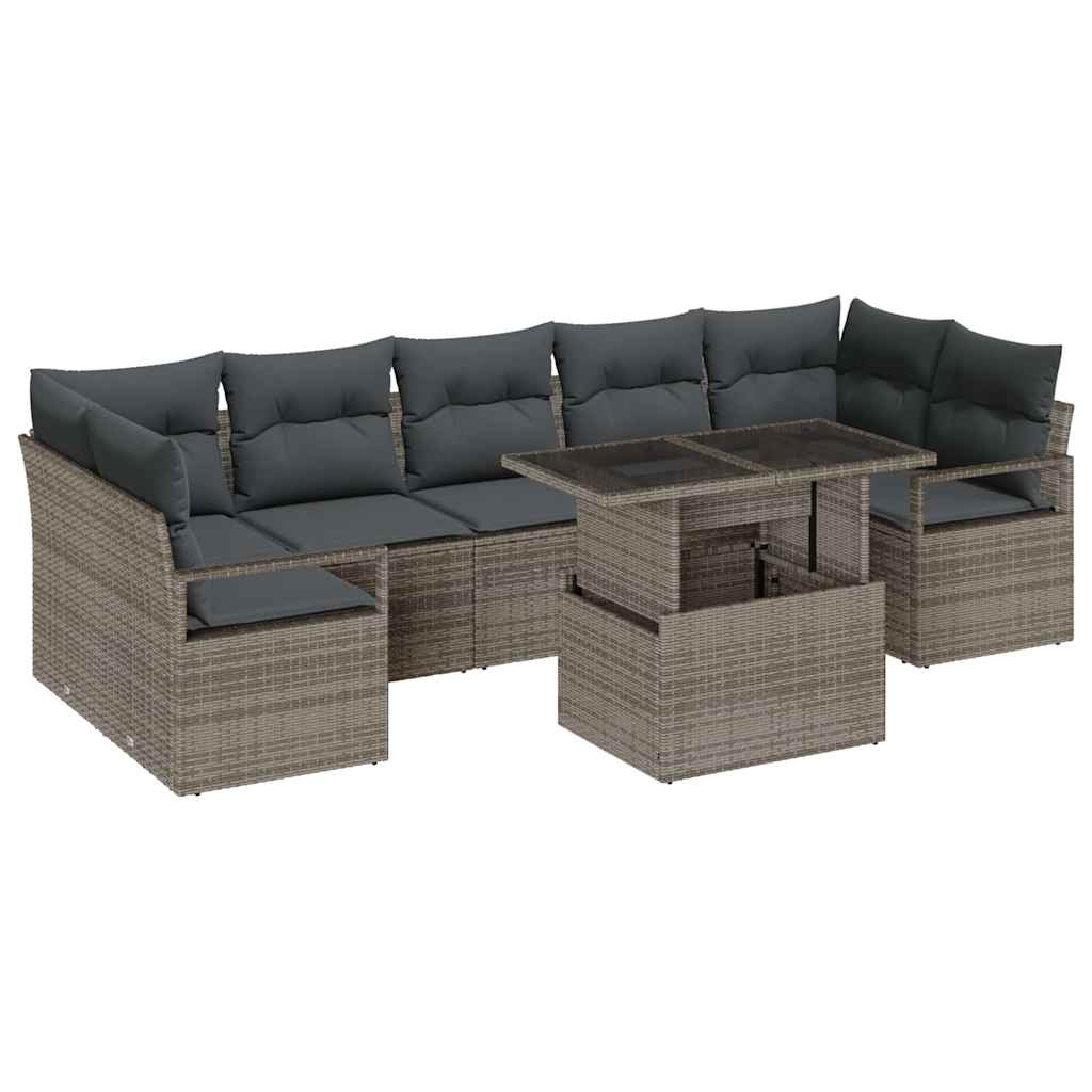 Tuin Sofa Set met opslag 8 pcs Grijs Poly riet is nu te koop bij PeponiXL, paradijselijk wonen!