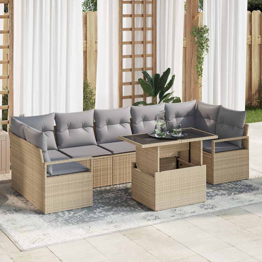Tuin Sofa Set met opslag 8 pcs Beige Poly riet is nu te koop bij PeponiXL, paradijselijk wonen!